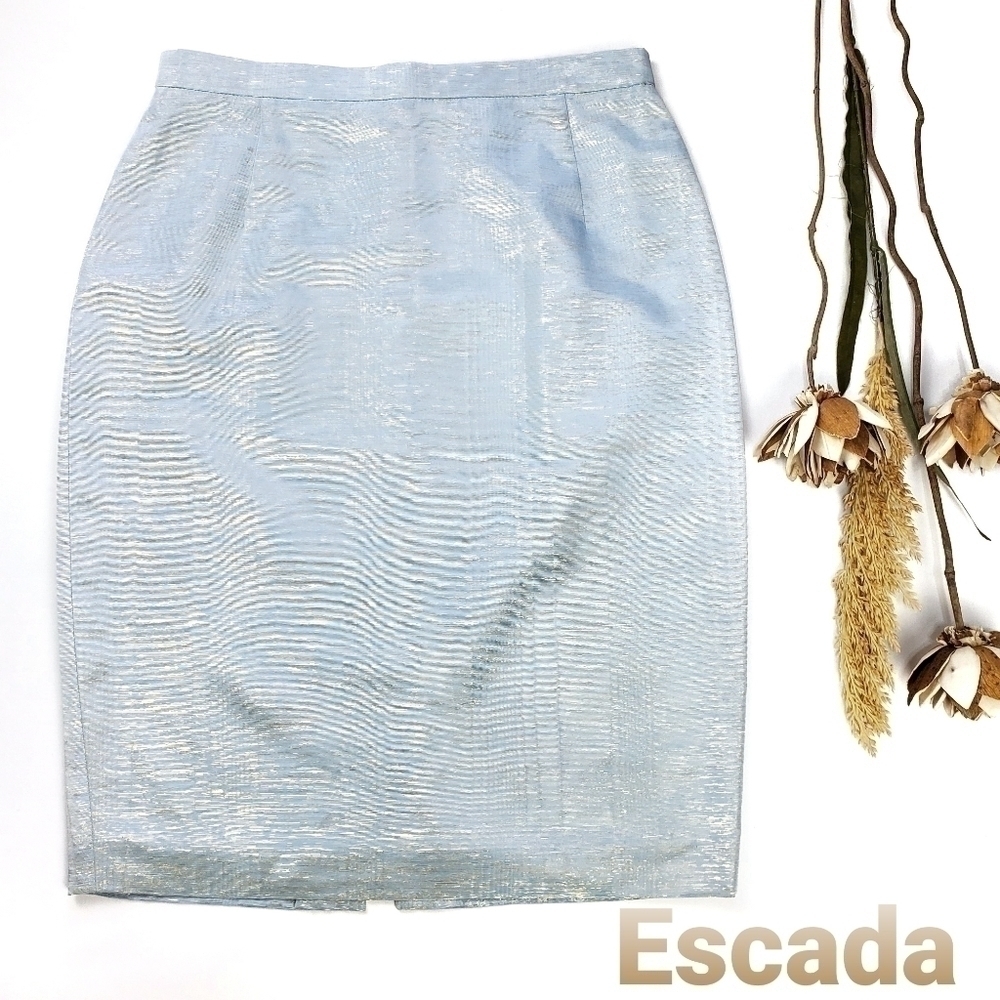New Vintage Escada Blue Gold Metallic Skirt Size 6